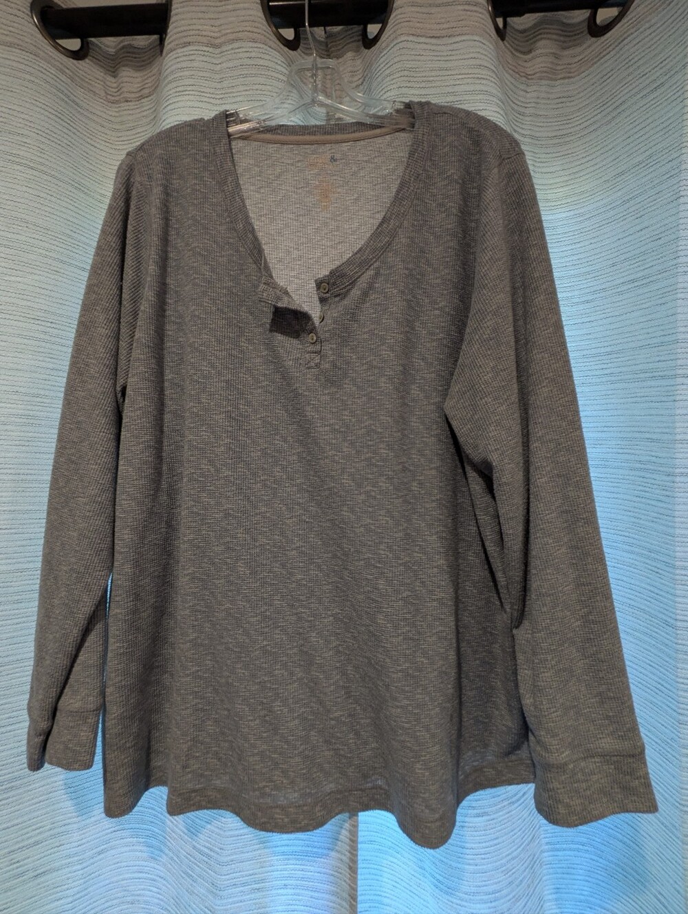 croft & barrow Gray Ribbed Henley Top - 2X
